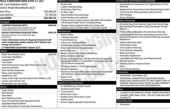 CHEVROLET BOLT EV 2022 1G1FY6S0XN4118052 image